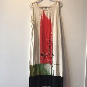 Rangmanch Work Wear Kurta XXL SleevelessFlower Bird Print Indian Attire Rayon